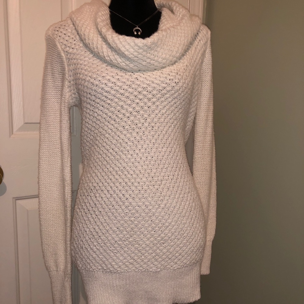 White knitted sweater dress